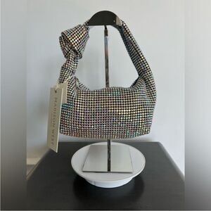 Madison West Knotted Mini Aurora Boraelis Rhinestone Dumpling Evening Bag NWT
